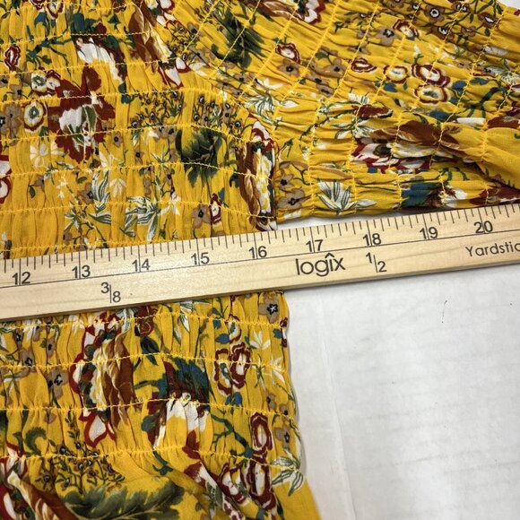Rose & Olive Top Womens M Yellow Floral Smocked Peasant Blouse Tunic Boho Hippie - Picture 7 of 9